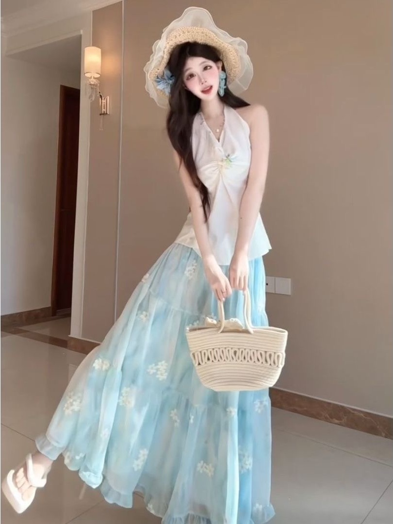 French Riviera Vacation Style  - Midi Skirt Floral 评论和价格