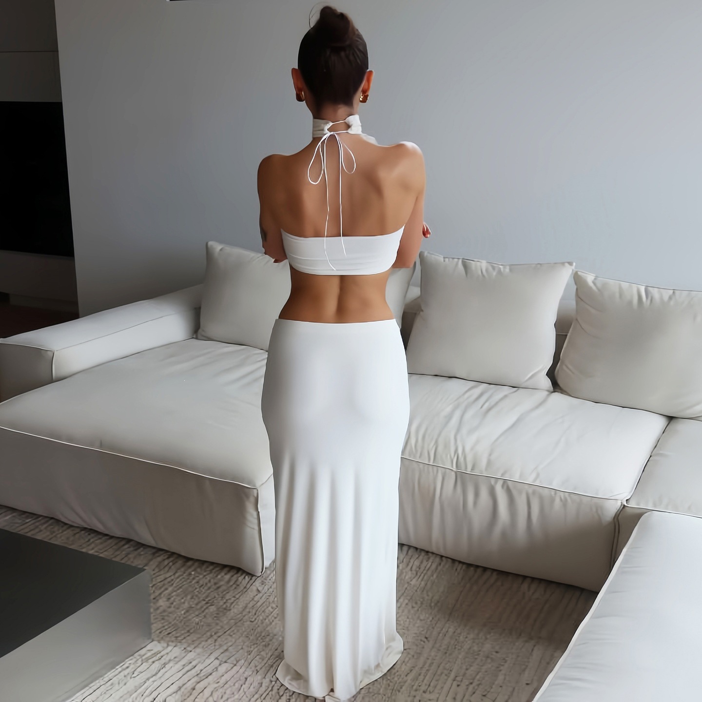Women White Sexy Slim Waist-ba - Maxi Dress Halter 评论和价格