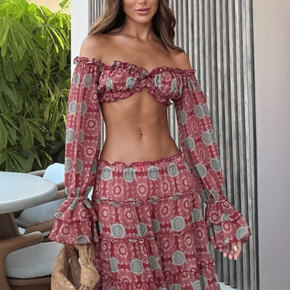 Vintage Print Skirt Two Piece  - Romper Floral Print 评论和价格