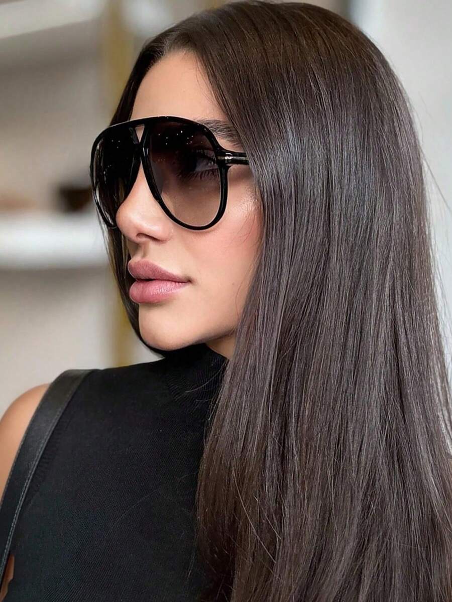1pc Oversized Double Bridge Fu - Sunglasses Cat Eye 评论和价格