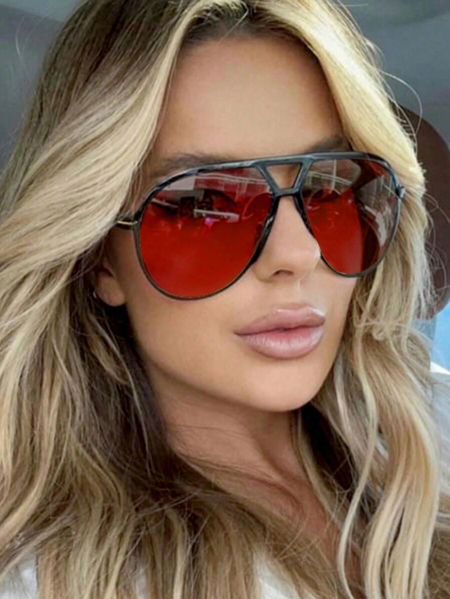 1pc Oversized Double Bridge Fu - Sunglasses Cat Eye 评论和价格