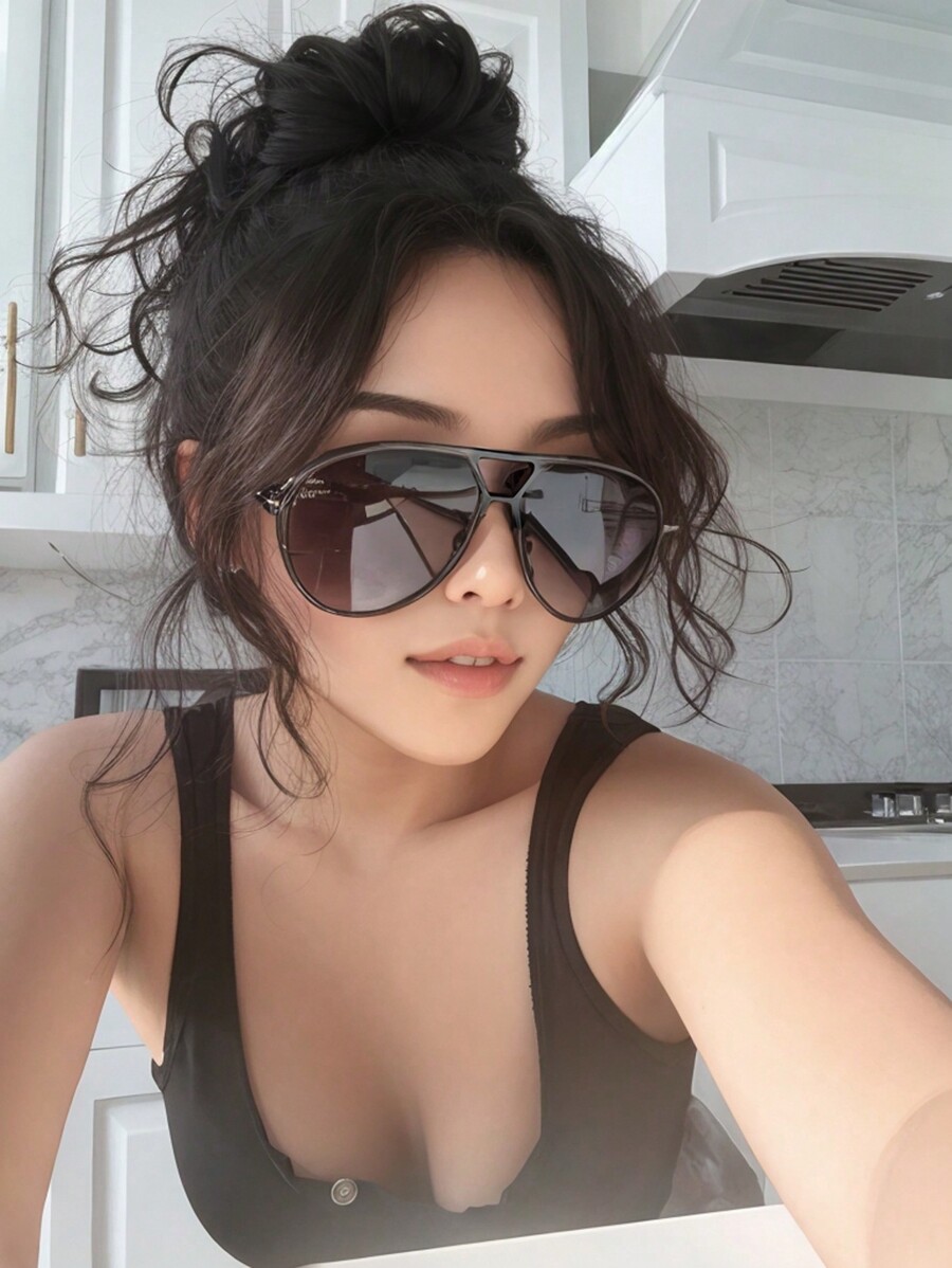 1pc Oversized Double Bridge Fu - Sunglasses Cat Eye 评论和价格