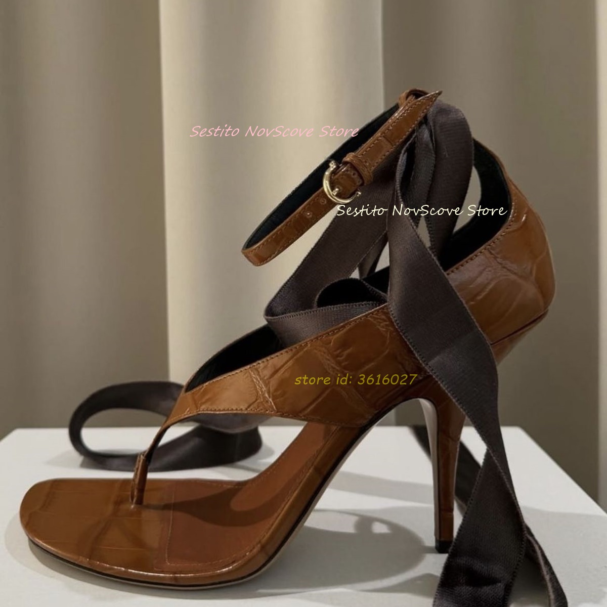 Brown Open Toe Lace Up Sandals - Cover Up Kaftan 评论和价格
